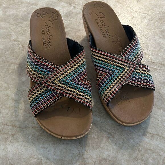 Sketchers Cork Wedge Slides Size 9 - Picture 3 of 12